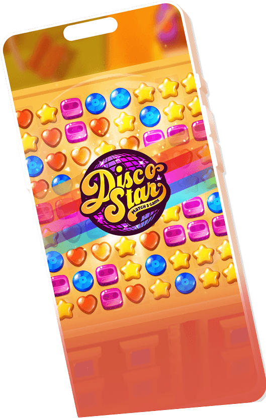 Smartphone montrant un écran de jeu Disco Star Smartphone montrant un écran de jeu Disco Star