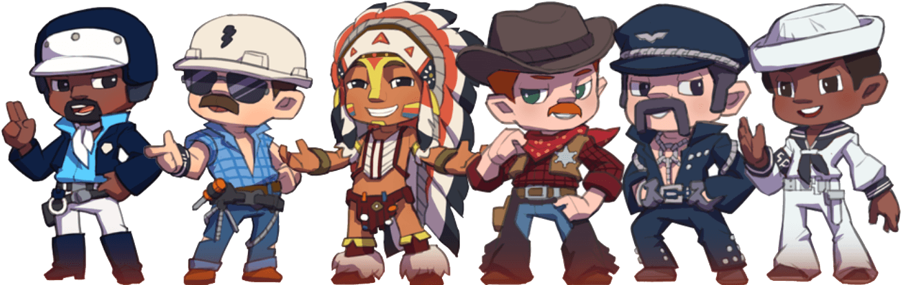 Membres du groupe Village People dessinés façon cartoon Membres du groupe Village People dessinés façon cartoon