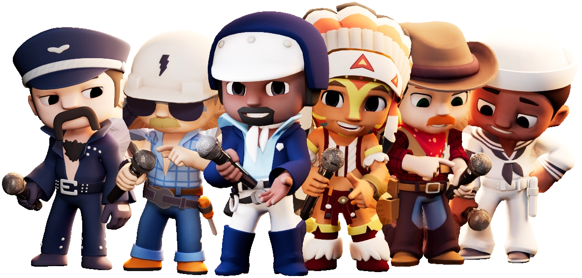 Membres du groupe Village People dessinés façon cartoon Membres du groupe Village People dessinés façon cartoon